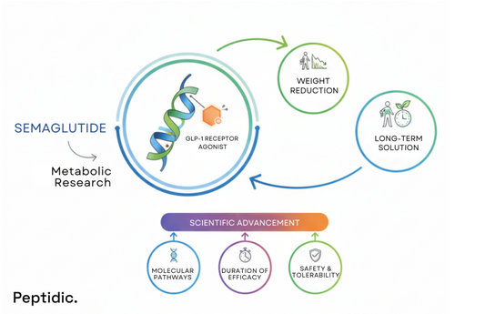 Illustration showing Semaglutide’s GLP-1 mechanism for sustainable, science-based weight loss research.